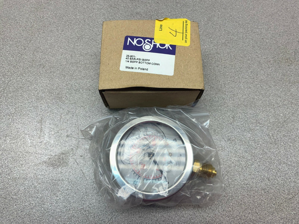 NEW IN BOX NOSHOK GAUGE 25-901-40-BAR-PSI-BSPP