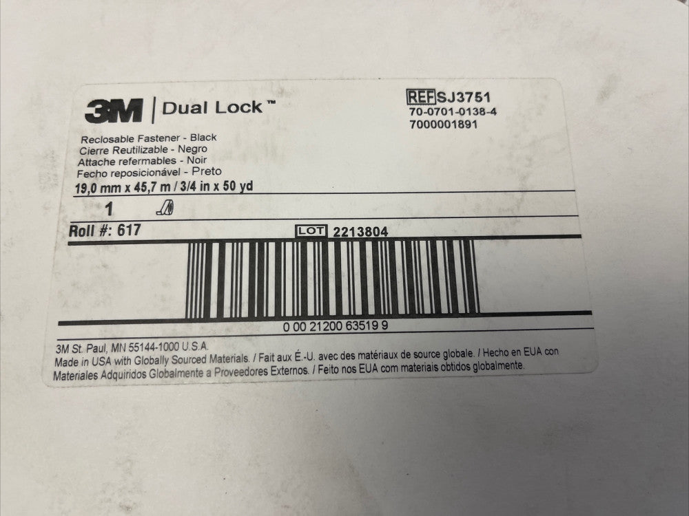 3M Dual Lock Reclosable Fastener - BLK, SJ3751 3/4" X 50YD ROLL *FREE SHIPPING*