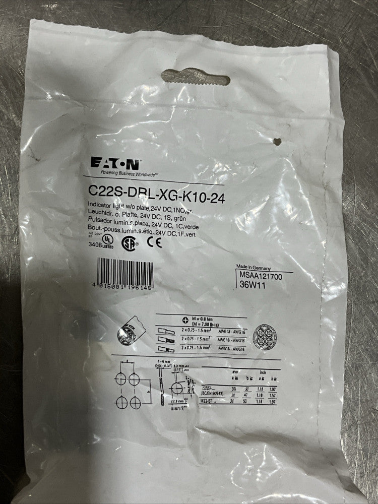 EATON CORPORATION C22-DRL-XG-K10-24 / C22DRLXGK10-24 Nos Surplus