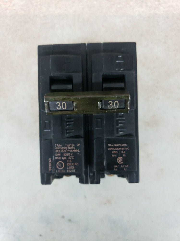 Siemens Double Pole Circuit Breaker 30A 240V Q230 NEW TAKE OUT!