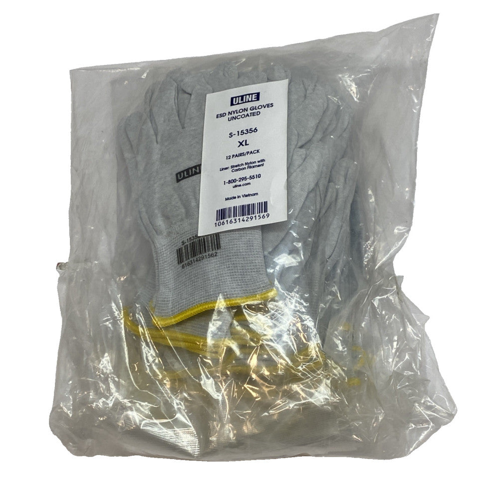 Uline S-15356 ESD Nylon Gloves Uncoated XL 12 PAIRS / PACK