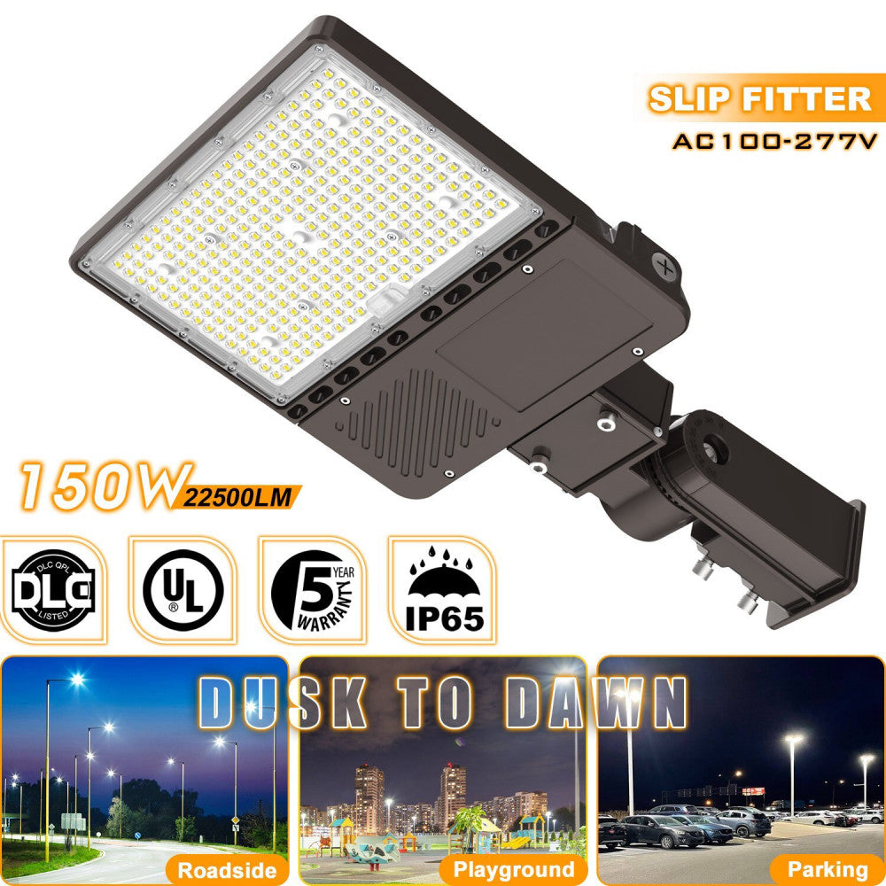 150W LED Parking Lot Shoebox Light Commercial Fixture Dusk to Dawn 22500LM 5000K