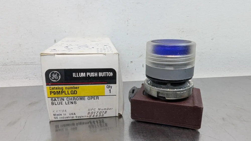 GE P9MPLLGD Momentary Standard Pushbutton Satin Chrome 22mm Blue
