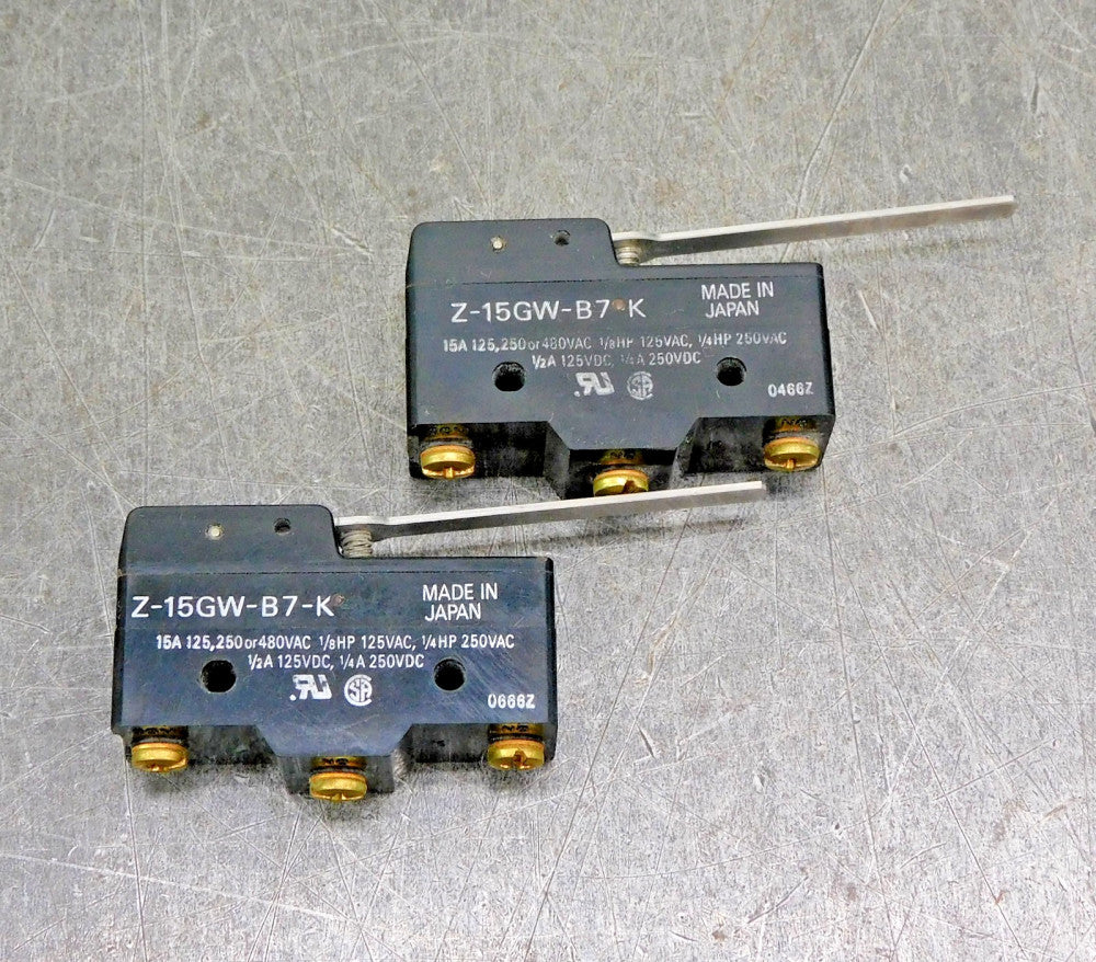 Omron Z-15GW-B7-K Hinge Lever Snap Action Switch 125 / 250 / 480V 15A Lot of Two