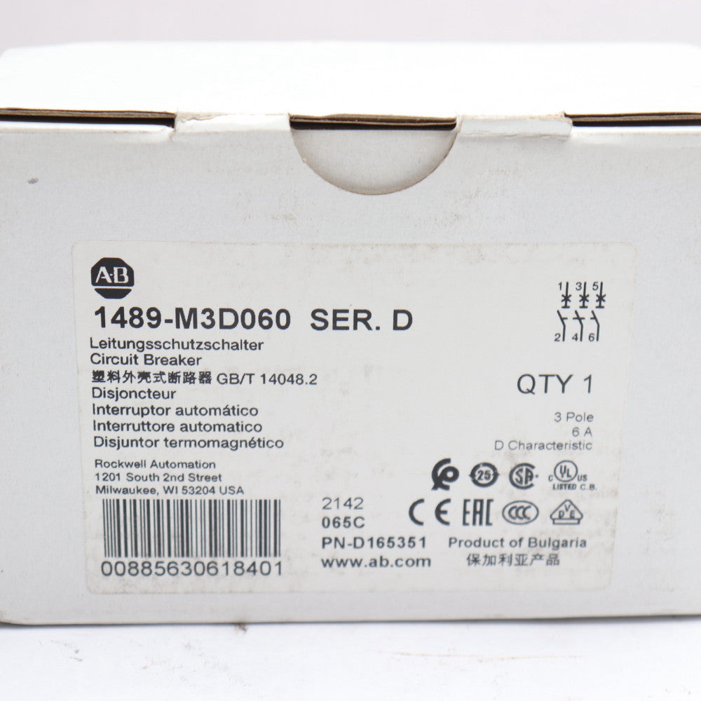 Allen Bradley Miniature Circuit Breaker 480Y/277V 3-Pole 6 Amp 1489-M3D060