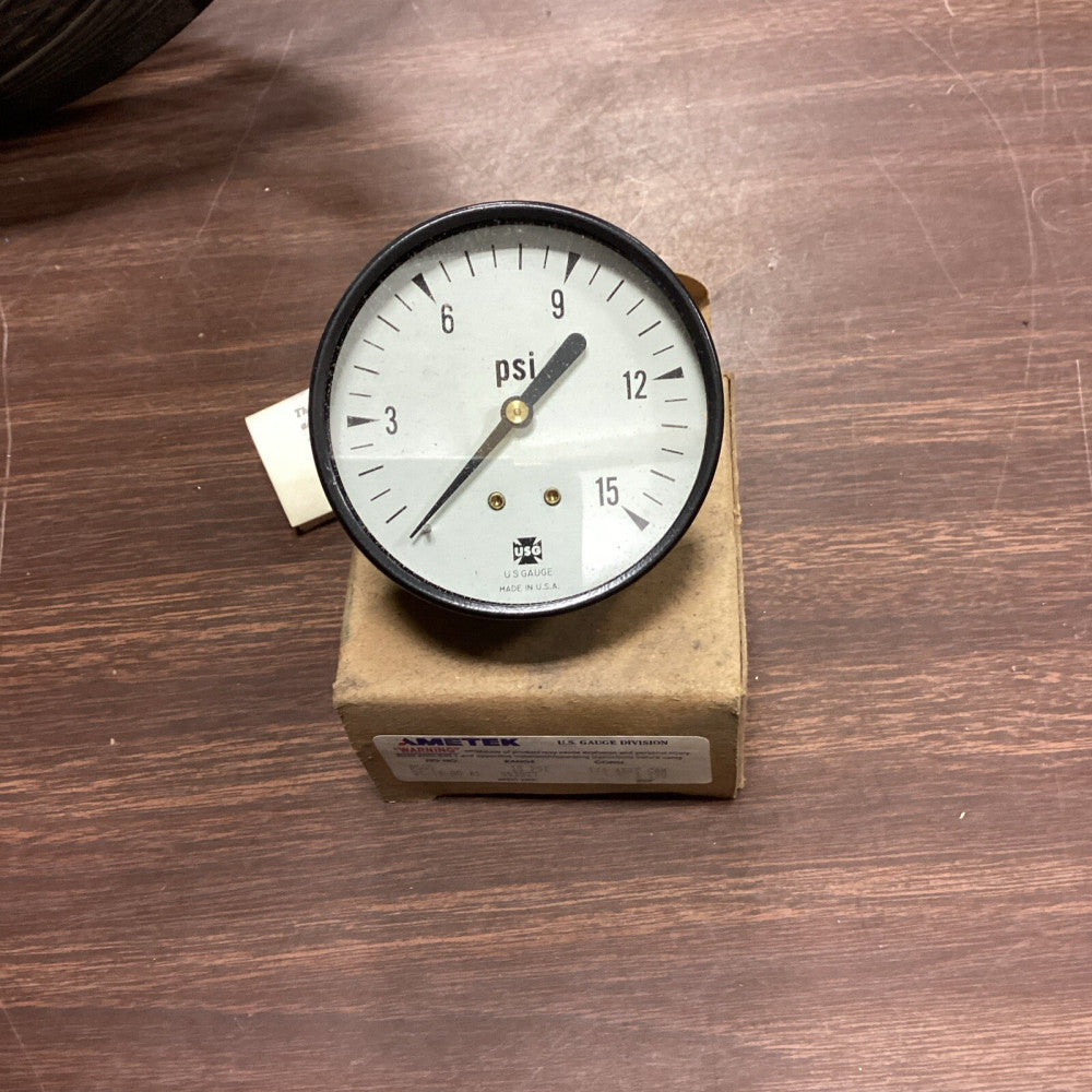 AmTek USG Pressure Gauge Back Conn. 1/8" NPT 1.5 "- (0-15 psi) E74