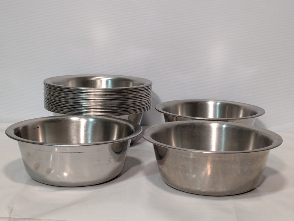 Lot of 21: stainless steel bowls, medical, dental, wash basin, dog bowl, 12"
