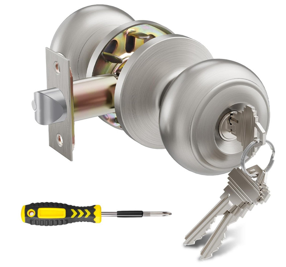 Lanwandeng Keyed Entry Door Knob with Lock, Exterior and Interior Stainless S...