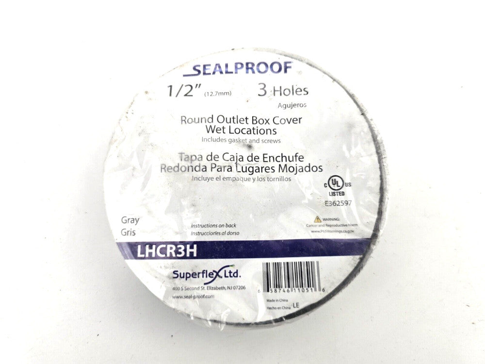 1pc Superflex Sealproof 1/2" 3 Hole Round Outlet Box Cover LHCR3H