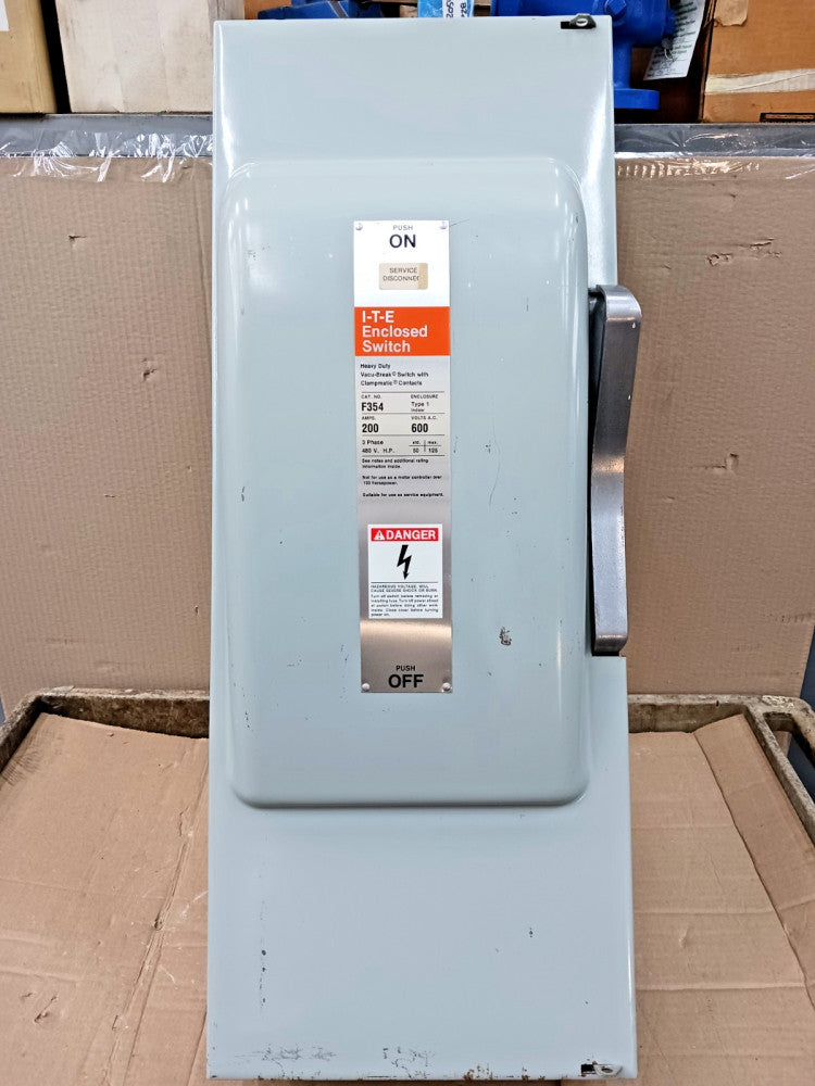 ITE 200 Amp Vacu-Break Fusible Safety Switch 3 Pole 600 VAC / 250 VDC F354
