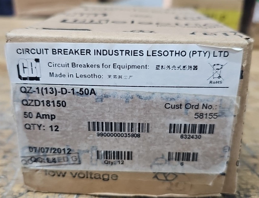 CBI Box of 12 QZD18150 50 Amp 1 Pole Circuit Breaker