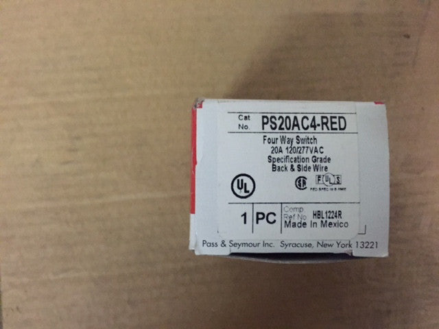 Pass & Seymour PS20AC4-RED (HBL-1224R) 20A 120/277V Four-Way 4-Way Switch Red