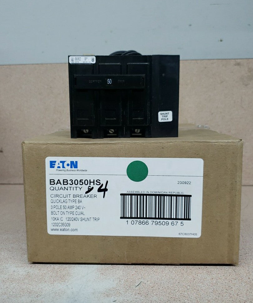 1) New! Eaton BAB3050HS BA 3P 50A 240V BOLT-ON CIRCUIT BREAKER W/ SHUNT TRIP