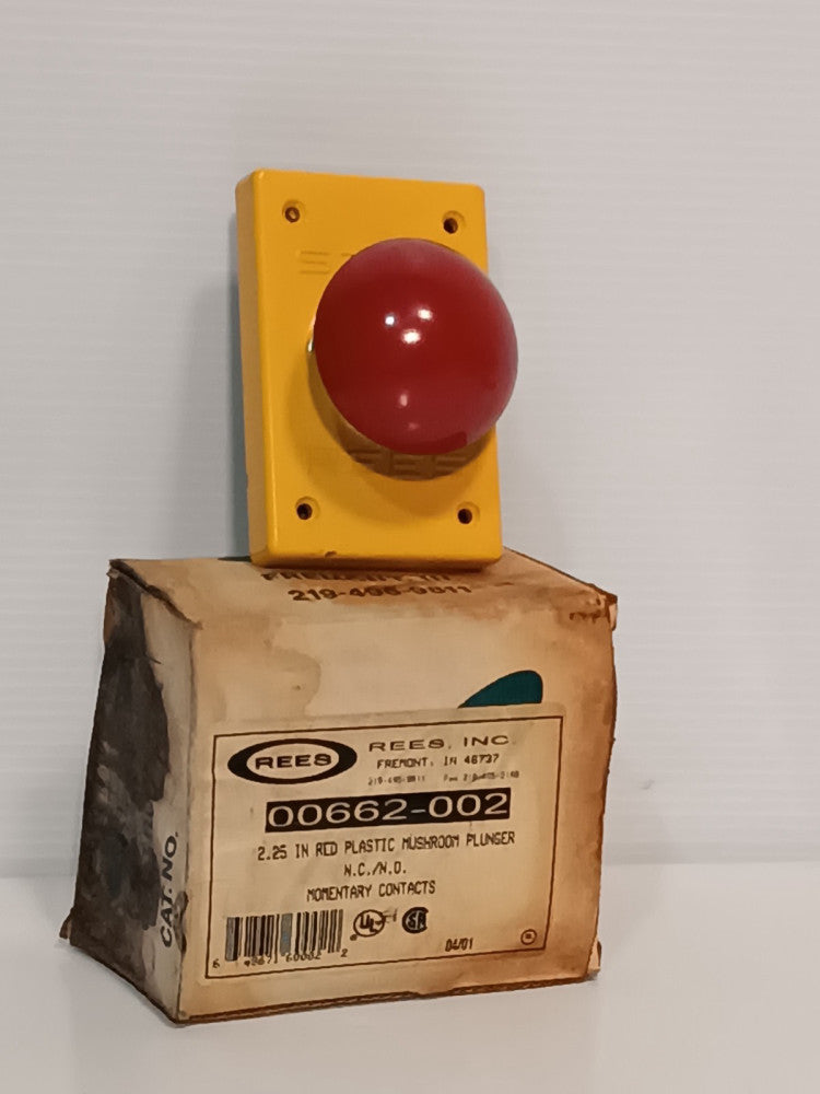 Rees 00662-002 Red Plastic Mushroom Plunger Safety Push Button Switch 2.25 in