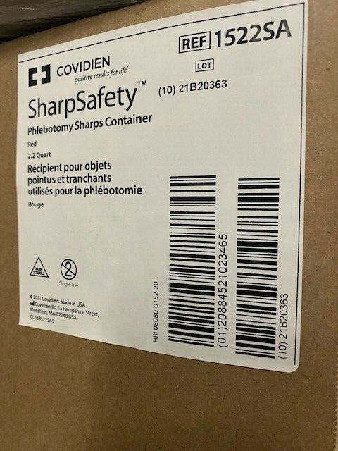 (Case of 60) Covidien Phlebotomy Sharps Container 2.2 Quart, 1522SA (NEW)