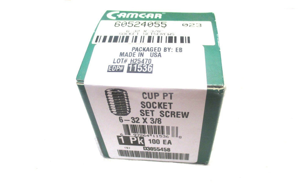 CAMCAR (11536) #6-32 UNC 3/8" OAL 1/16" Hex Cup Point Set Screw - Lot of 100