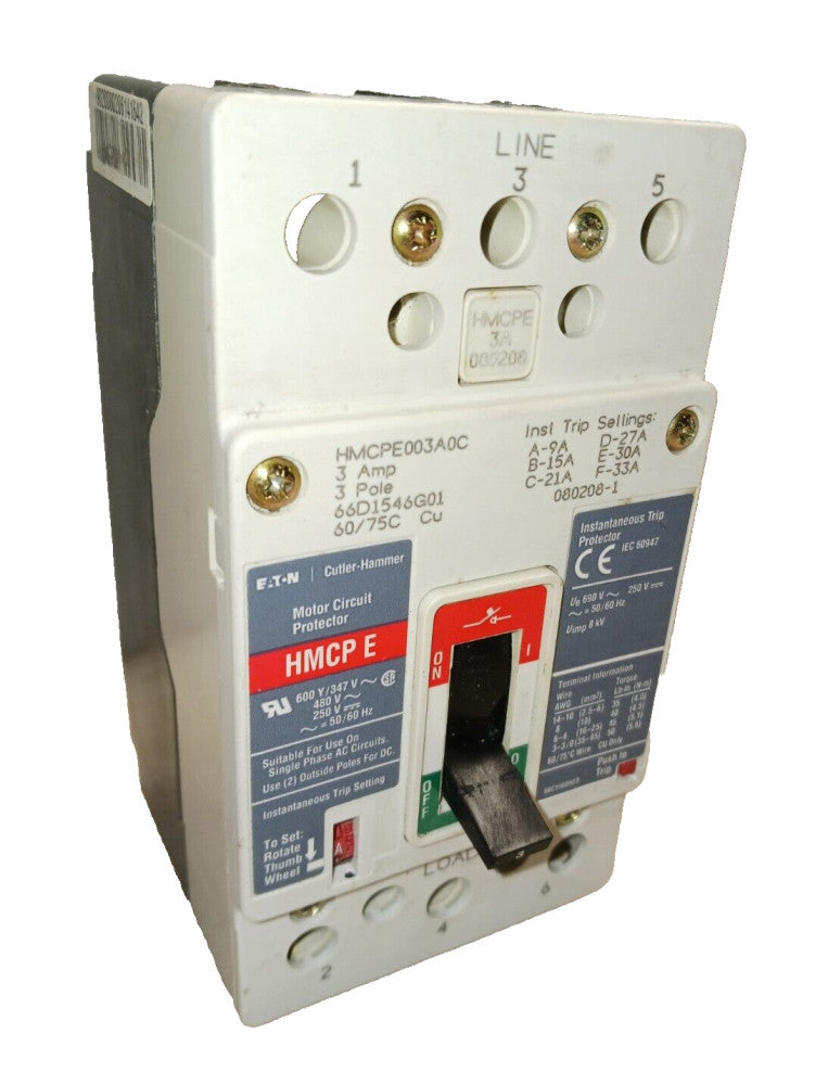 EATON CUTLER HAMMER HMCPE003A0C MOTOR CIRCUIT PROTECTOR 3 AMP 3P 480 VAC