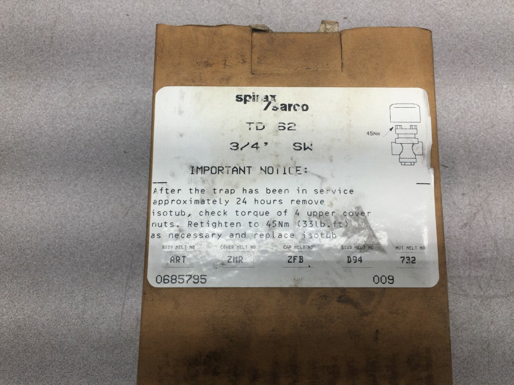 NEW IN BOX SPIRAX SARCO 3/4 SOCKET WELD 900 PSIG TD62 / 0685795