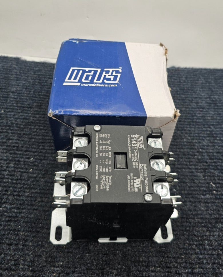 Mars 91431: Definite Purpose Contactor, 24 VAC Coil, 3 Poles Silver Cadmium