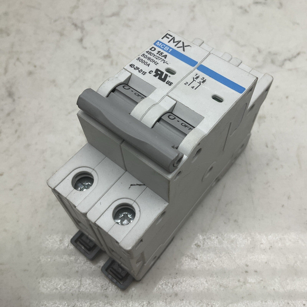 FMX MCB1-4D-2P-D15 Circuit Breaker 15 Amp 2 Pole 50/60hz 480y/277v *USED