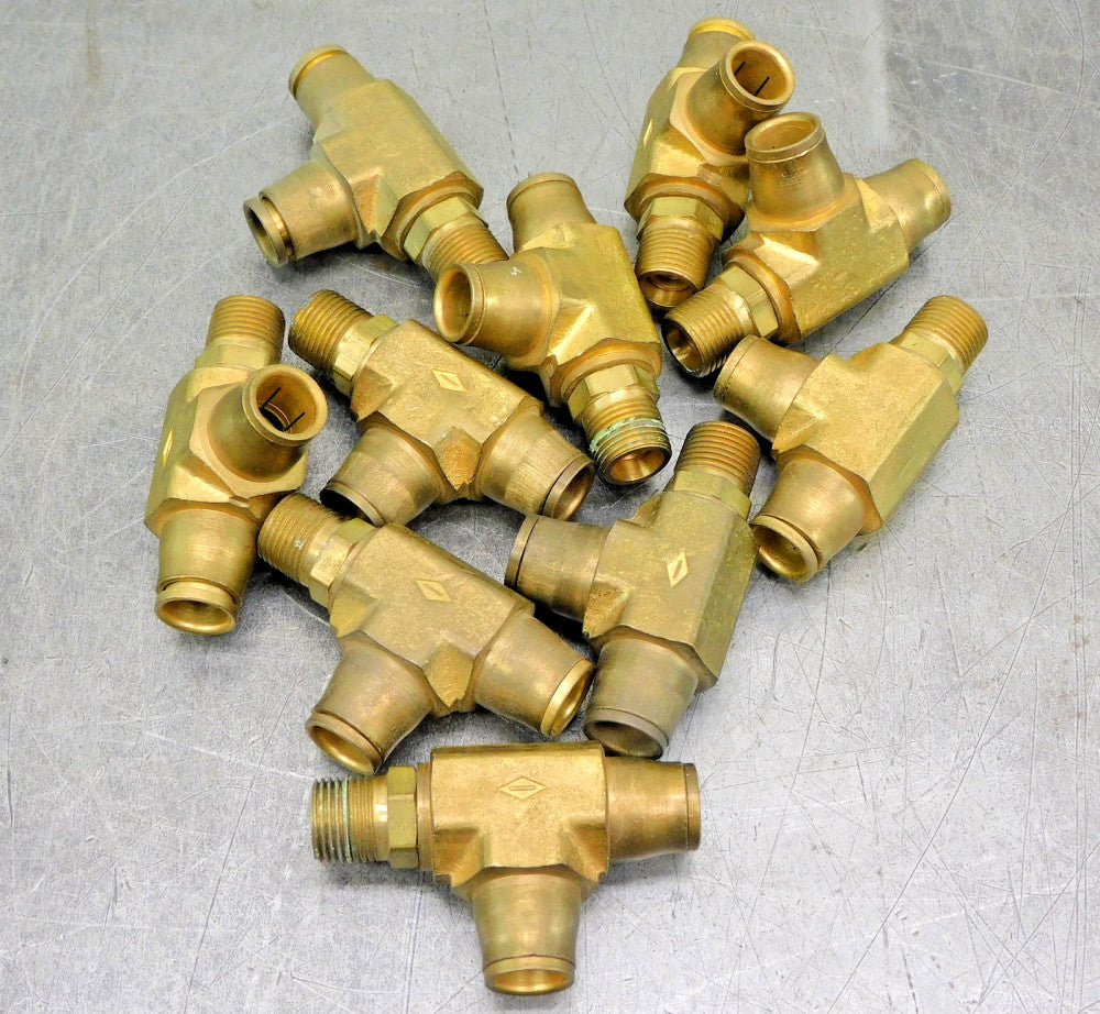 Brass Swivel Tee Fitting 1/'2" Push Connect x 3/8" NPT Lot of Ten (10)