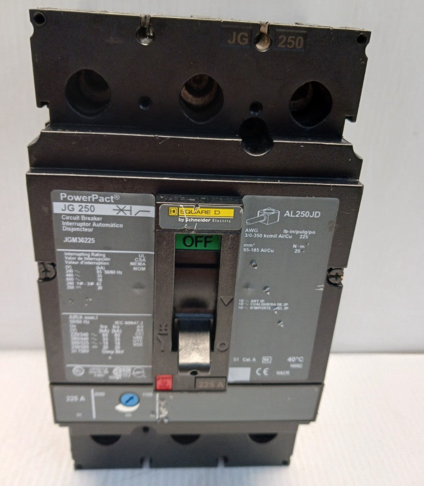 Square D 225 Amp Circuit Breaker 3 Pole 600 Vac 250 Vdc JGM36225 #1