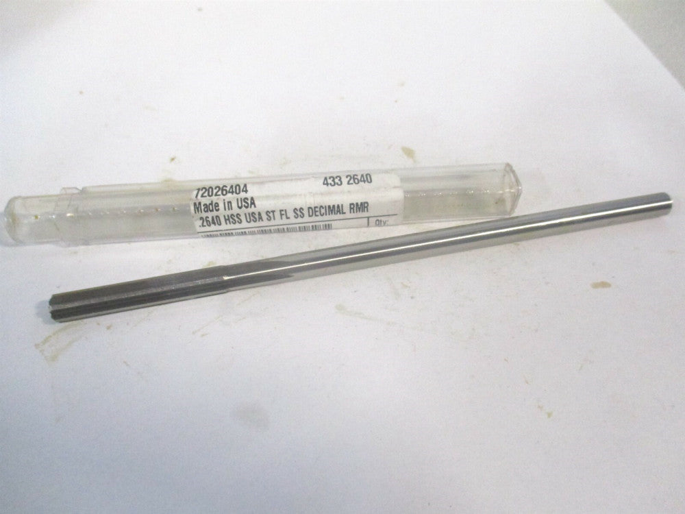 (433-0.2640) 0.264" x 1-1/2" x 6" OAL Straight Shank HSS 6-Flute Chucking Reamer
