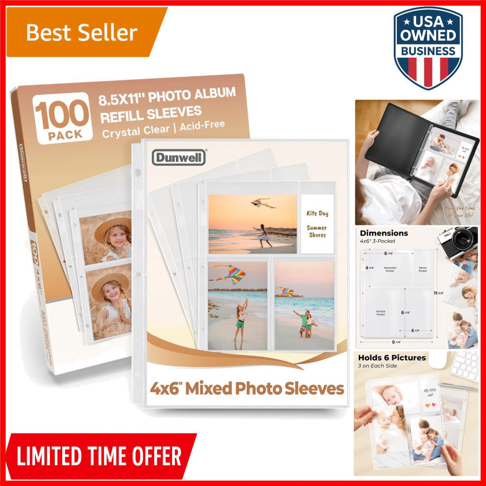 Photo Sleeves for 3-Ring Binder 4x6 Mixed Format 100 Pack for Photos Postcards