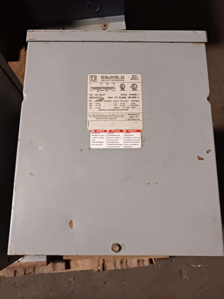 NEW SQUARE D 5S40F 5 KVA 1 PHASE GP TRANSFORMER 480 HV 120/240 LV NEMA 3R