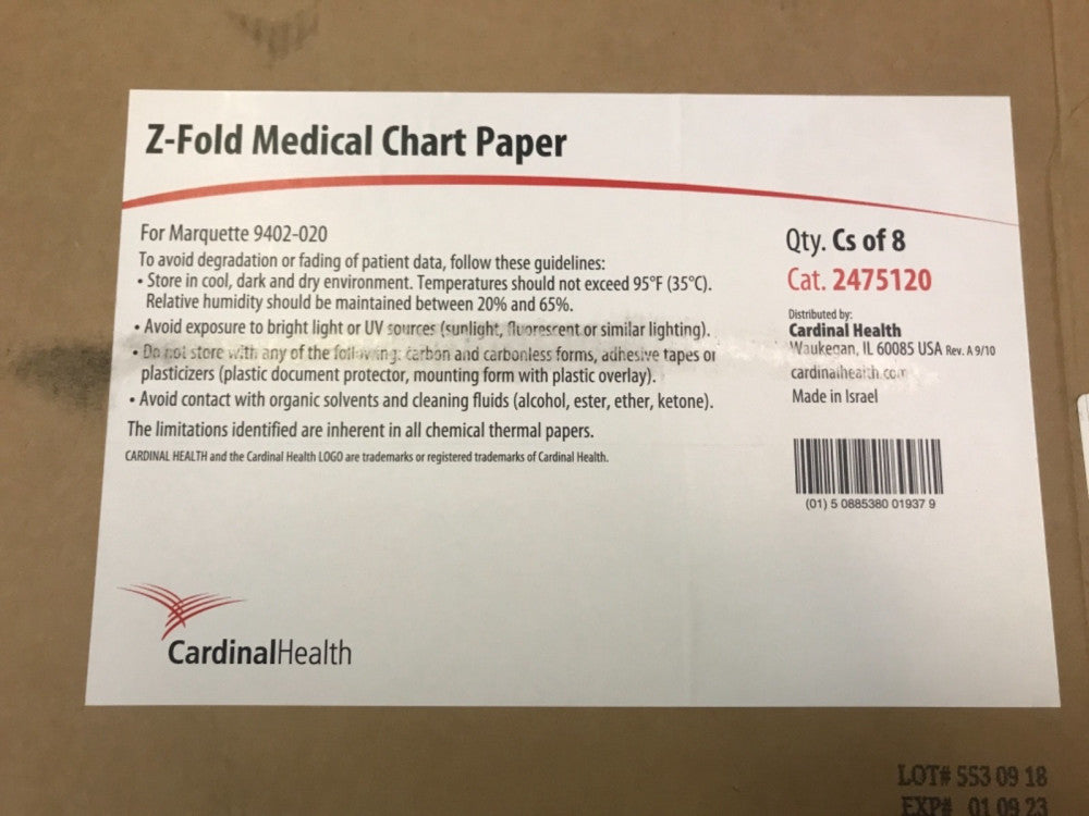 Cardinal Health #2475120 - Z-Folded Chart Paper, Marquette 9402-020, 8 ea/cs