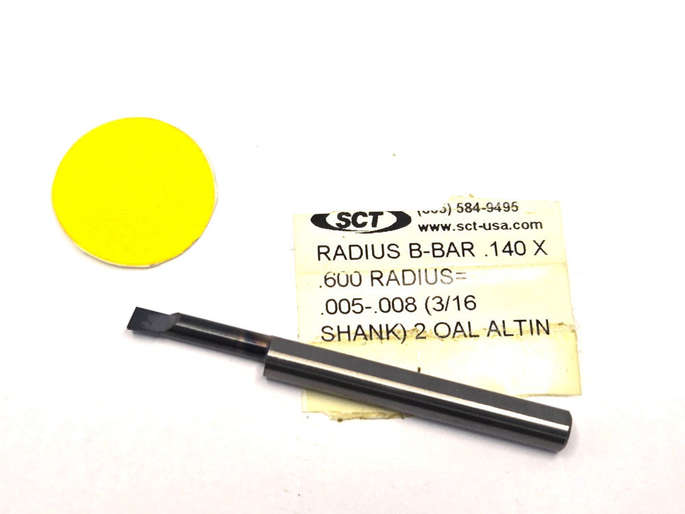 SCT*RADIUS BORING BAR CARBIDE* .140X.600 RADIUS= .005-.008 (3/16 SHANK) 2" OAL