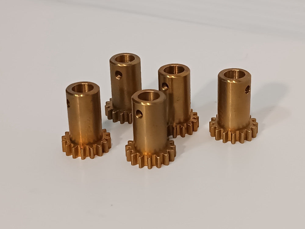 Lot of 5 Brass Pinion Gears 16 Tooth 5/16" Bore 1" H 3/4" OD 13/16" Shaft H