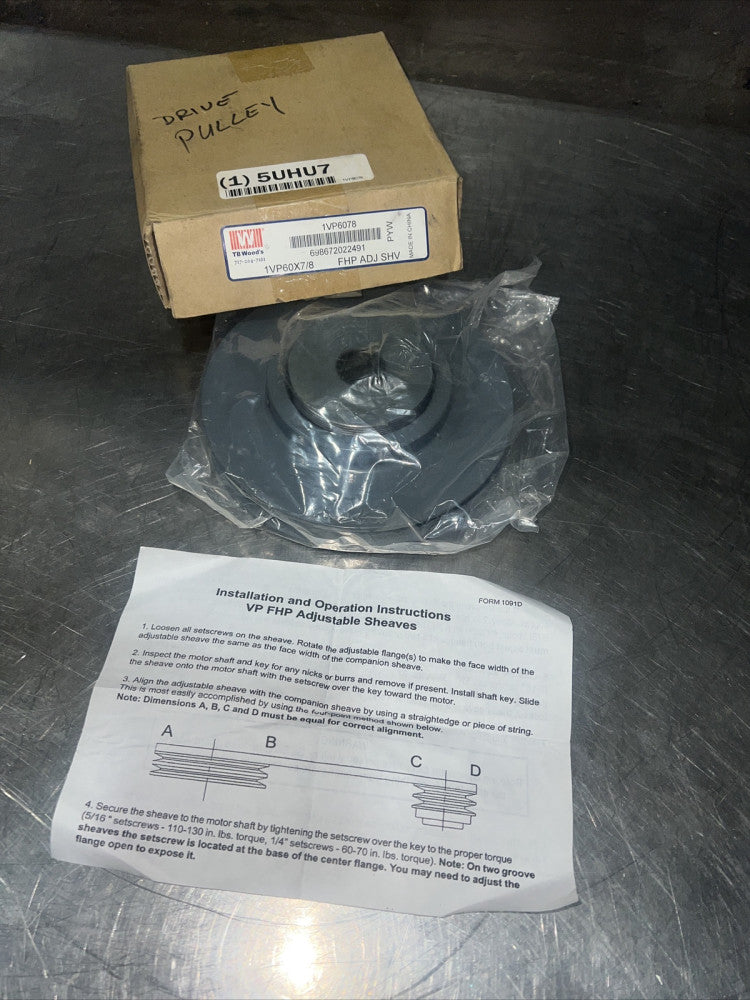 TB WOODS - 1VP6078 - 1VP60X7/8 FHP ADJ SHV - Nos Surplus