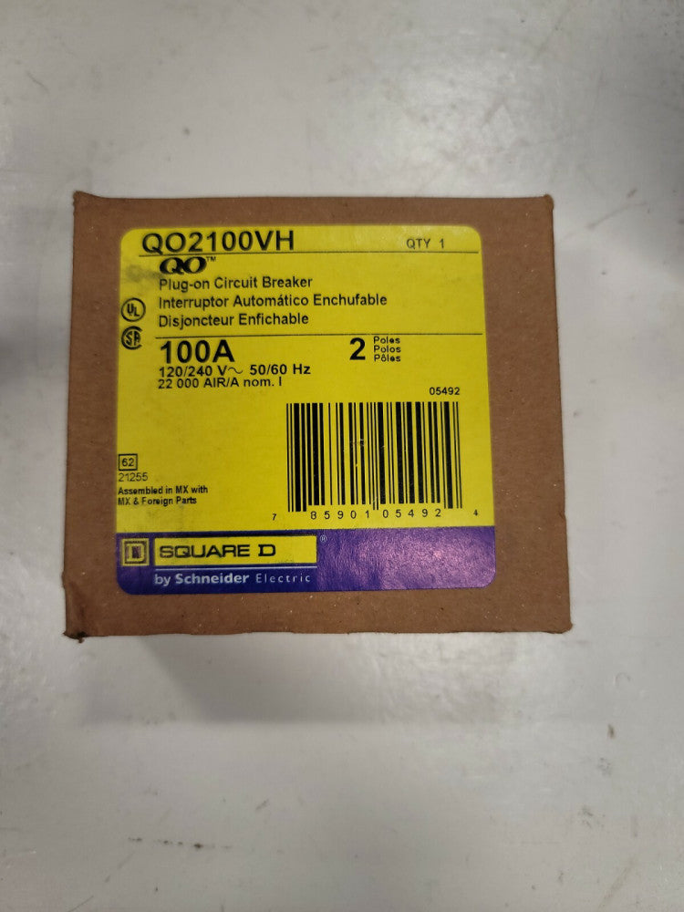 1 NEW SQUARE D TYPE QO2100VH 22K 2 POLE 100A 120/240V FOR NQOD,NQ,QO