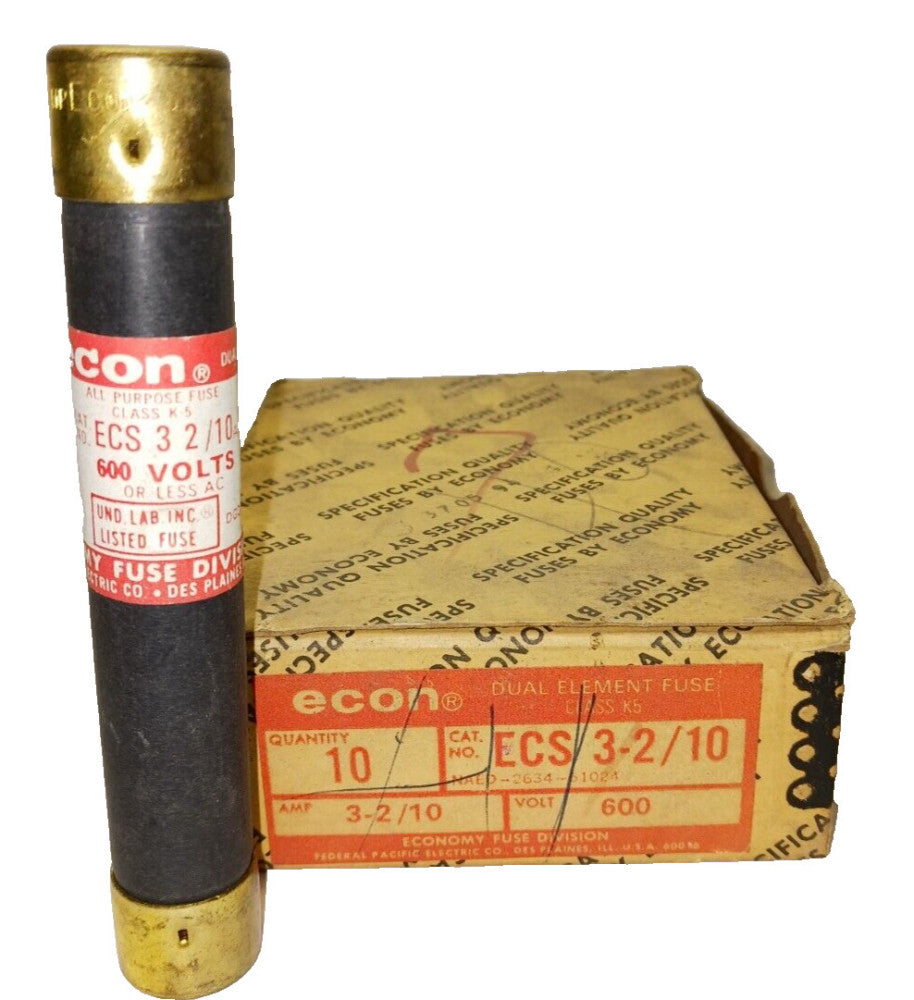 10) NEW ECON 3 2/10 AMP ALL PURPOSE FUSE 600 VAC ECS-3 2/10 LOT OF 10