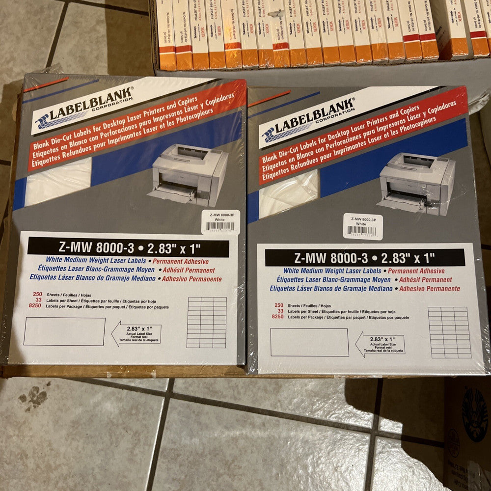 2 Packs LABELBLANK Z-MW-8000-3 2.83"X 1" BLANK DIE-CUT SheetLABELS 16,500 Labels