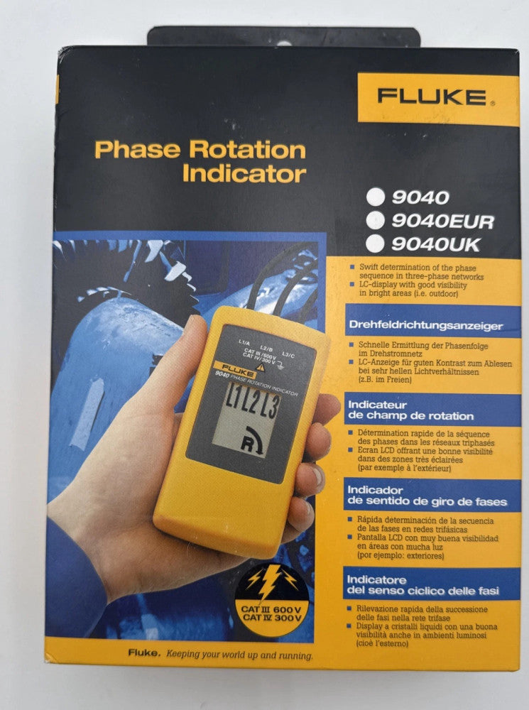 Fluke 9040 3 Phase Rotation Indicator No Battery Required New Clear LCD display