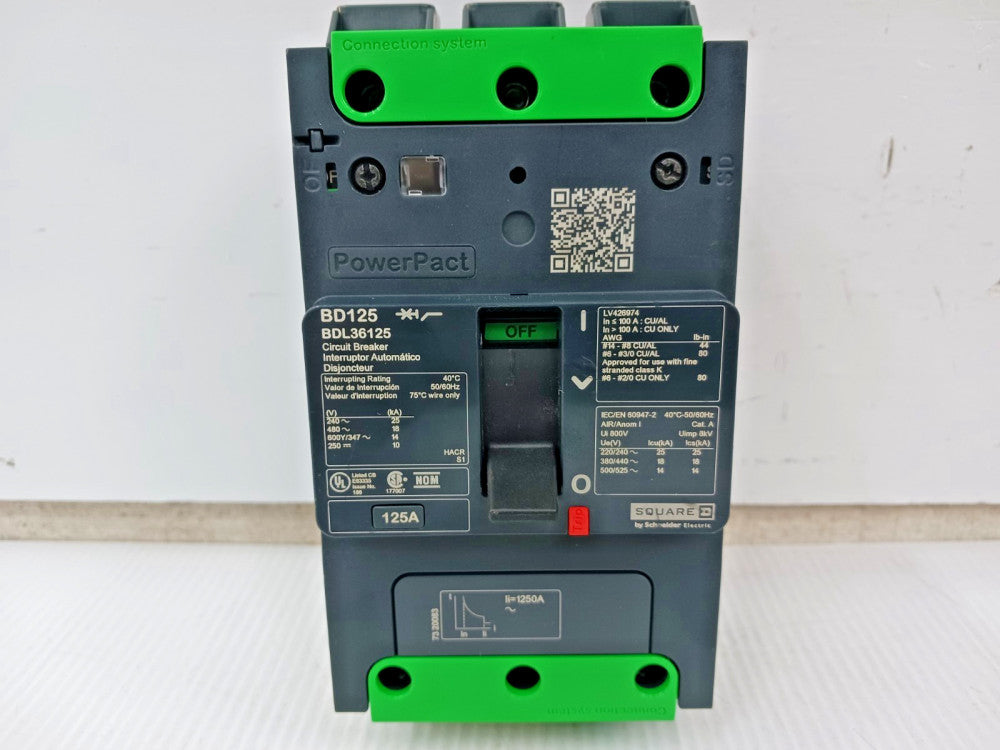 New Square D 125 Amp Circuit Breaker 3 Pole 600Y/347 VAC 18kA BDL36125