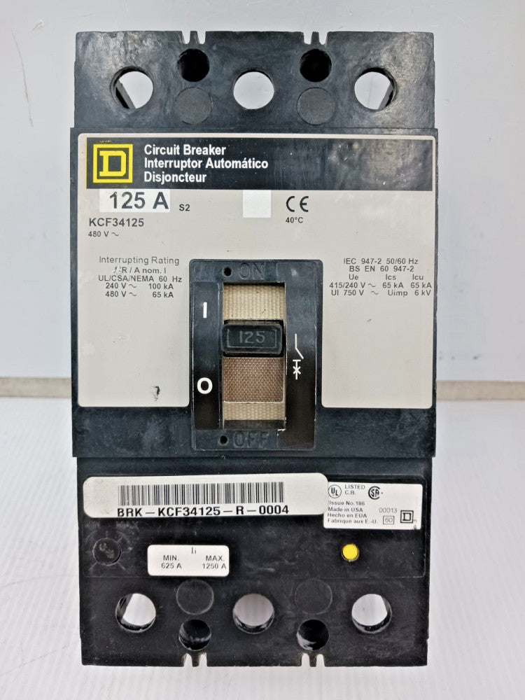 Square D 125 Amp Circuit Breaker 3 Pole 480 VAC 65kA KCF34125