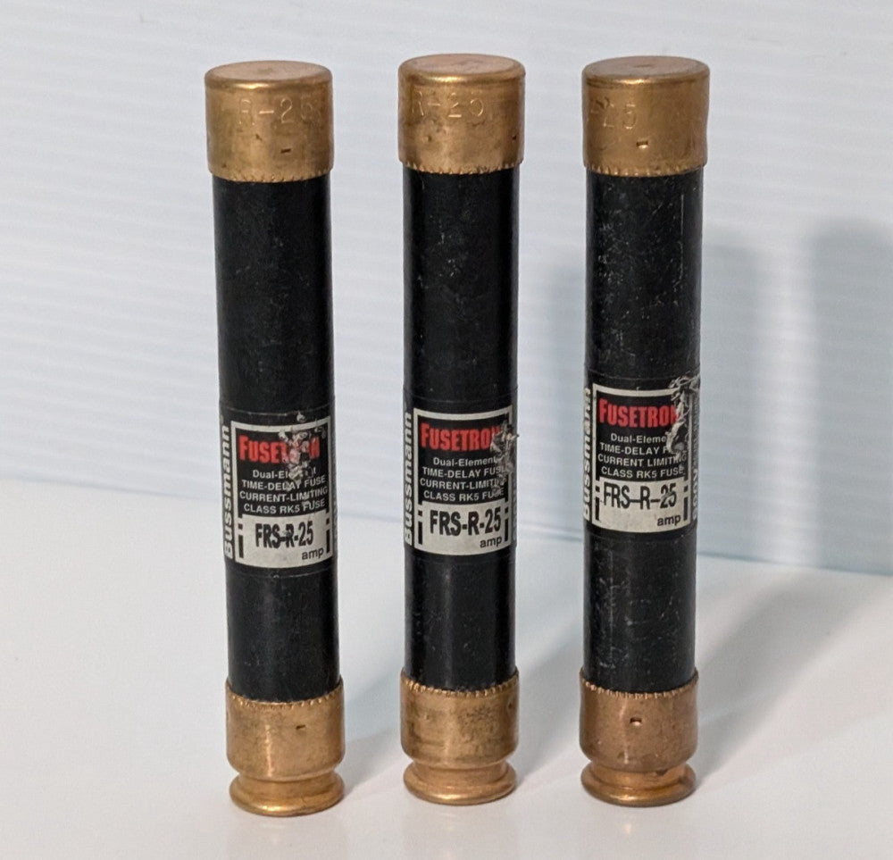 Lot of 3: Bussmann Fusetron FRS-R-25 Dual-Element, Time-Delay, Class RK5 Fuses