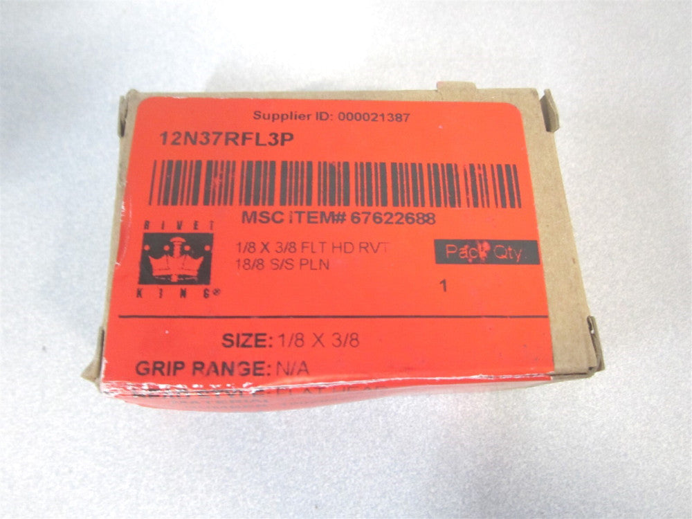RivetKing (12N37RFL3P) 1/8" Grade 18-8 Flat Uncoated Stainless Steel Solid Rivet