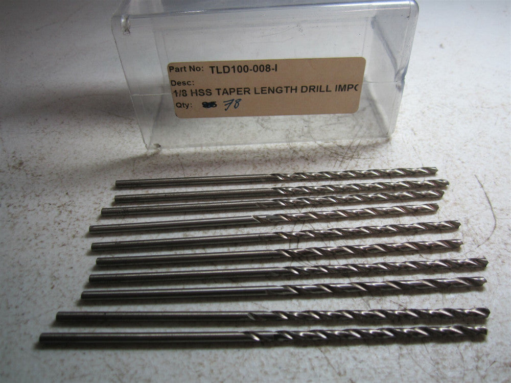 TLD100-008-I 1/8 x 2.75 x 5.13 High Speed Steel Taper Length Drill - Pack of 10