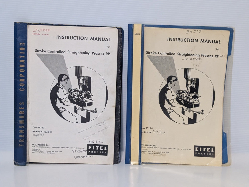 (2) Eitel Presses RP Stroke Controlled Straightening Machine Instruction Manual