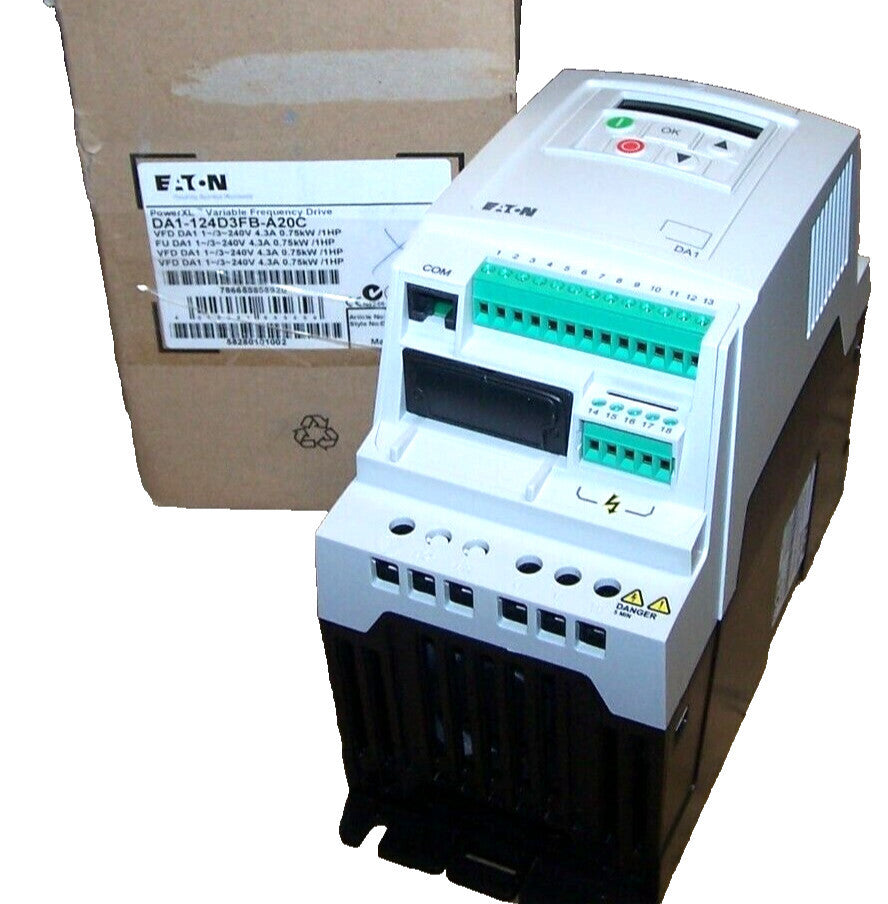 New Eaton 1 HP PowerXL AC VFD Variable Frequency Drive 240 VAC DA1-124D3FB-A20C