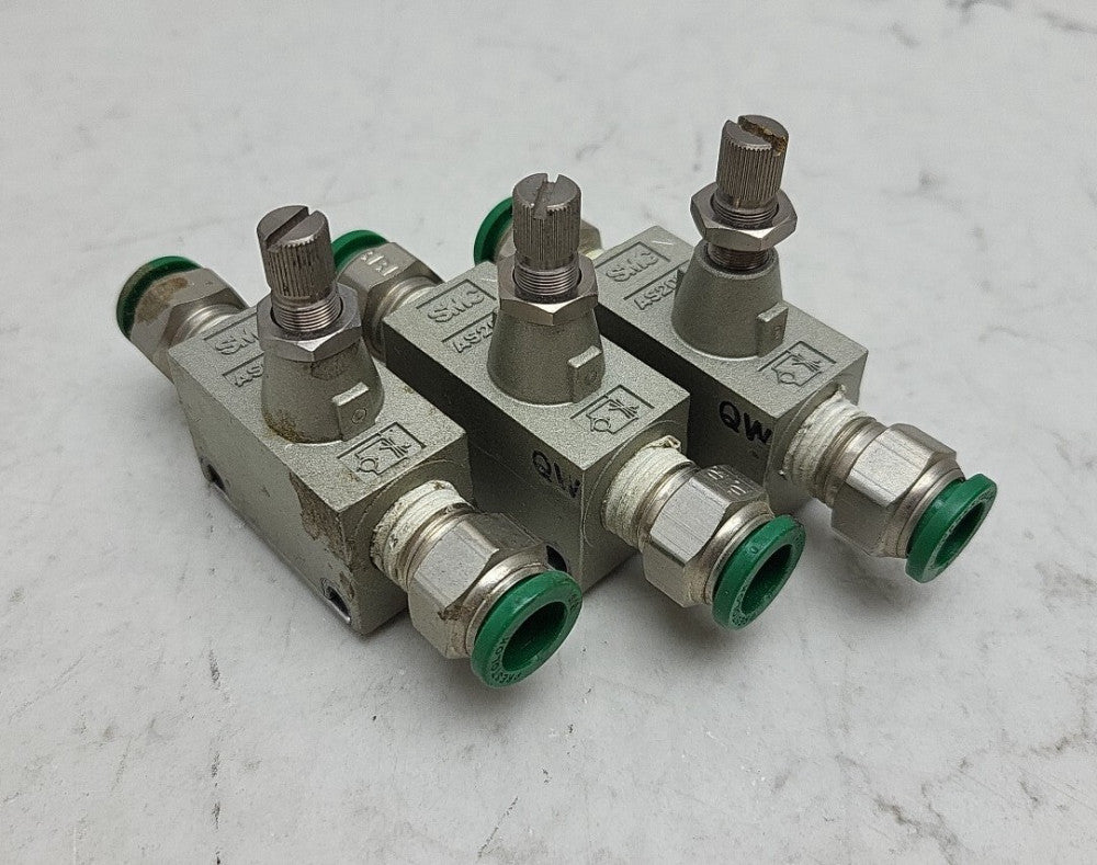 3 Pack Smc AS2000 Standard Type In-Line Speed Controller 3/8" Prestolok Used