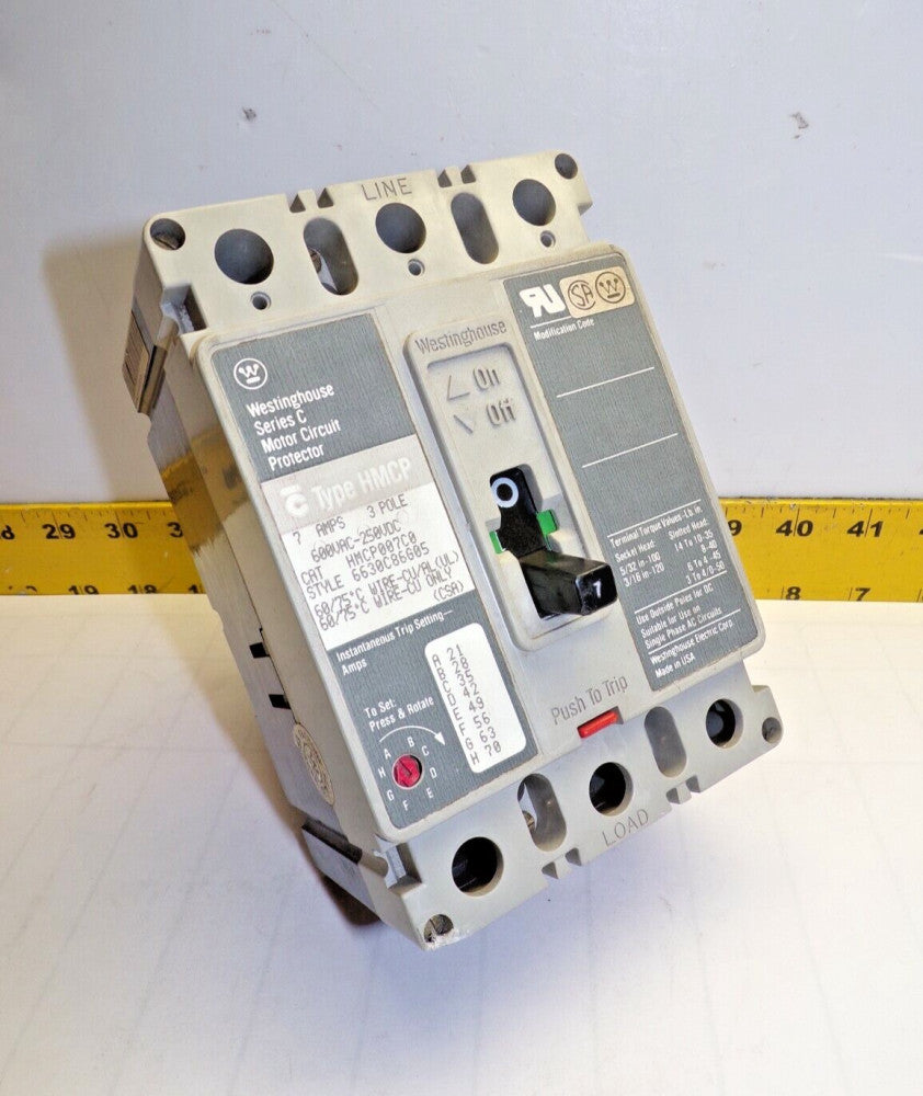 WESTINGHOUSE 7 AMP MOTOR CIRCUIT PROTECTOR 600 VAC / 250 VDC 3 POLE HMCP007C0