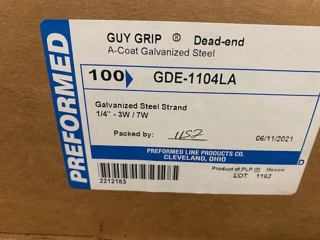 (CASE OF 100) PREFORMED GUY-GRIP, GDE-1104LA, Dead-ends 1/4 in.