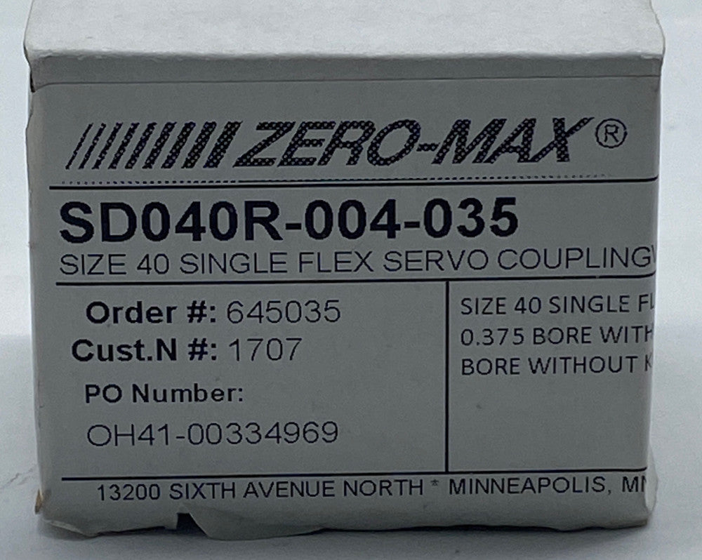 Zero-Max SD040R-004-035 Single Flex Servo Coupling Size 40 0.375" Bore