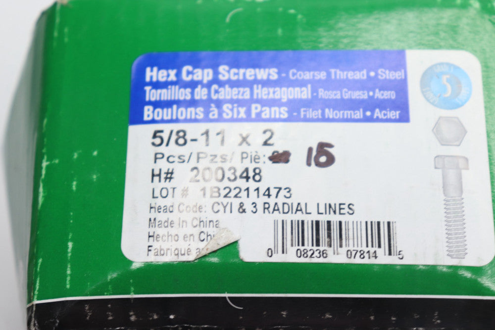 (15-Pk) Hillman Hex Cap Screws Coarse Hex Head Grade 5 5/8"-11 X 2" 200348