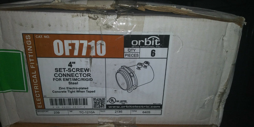 (1 BOX OF 6) 4" SET-SCREW CONNECTOR FOR EMT/IMC/RIGID STEEL 0F7710